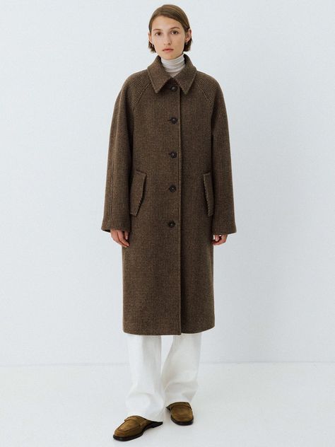 Wool Trench Coat Outfit, Brown Winter Coat, Warm Fall Outfits, Brown Wool Coat, Vintage Houndstooth, Coat Check, Plaid Wool Coat, Trench Coat Outfit, Check Coat