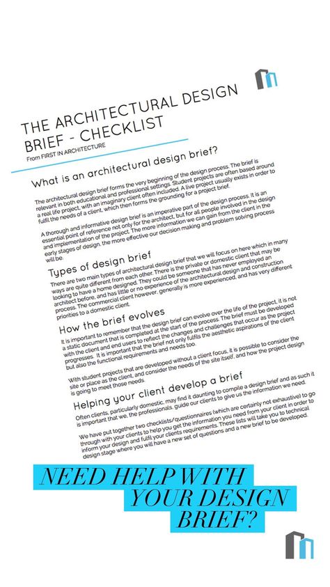 Latest post looks at the architectural design brief, how to put a checklist together with questions you need to ask your client. Client Brief Architecture, Design Brief Architecture, Architecture Portfolio Ideas, Drawing Tasks, Design Brief Template, Architecture Boards, Indesign Portfolio, College Architecture, Design Brief