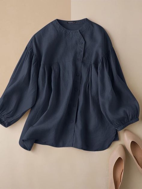 Stand Collar Blouse, Cotton Shirts Women, Blouse Casual Fashion, Muslim Outfits Casual, Stylish Short Dresses, Spring Blouses, Straight Clothes, Diy Vetement, Fashion Top Outfits