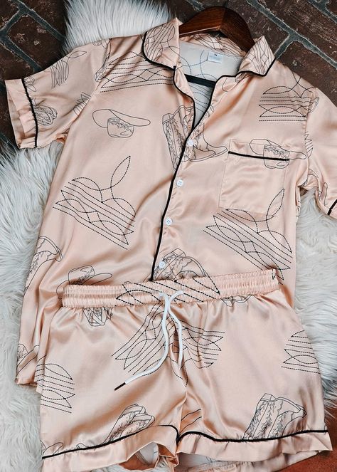 Rose Gold Boot Stitch Silky Shorts Pajamas Set pajamas The Cinchy Cowgirl (YC) S Western Pjs For Women, Western Gifts Women, Cowgirl Pjs, Country Pajamas, Western Pajamas, Western Pjs, Western Christmas Gifts, Rose Gold Boots, Western Things