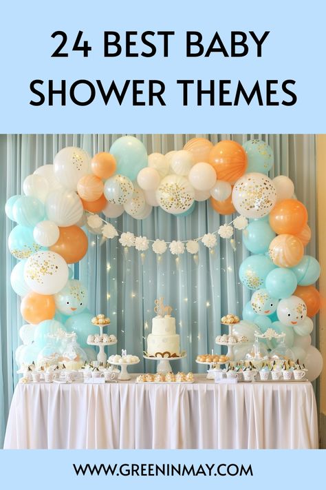 Are you planning a baby shower and can’t decide on the baby shower theme to use? Here are some unique baby shower themes and ideas! Baby Shower Themes 2024, May Baby Shower Themes, Oh Baby Baby Shower Ideas, 2nd Baby Shower Ideas, Unisex Baby Shower Themes, Baby Shower Color Themes, Cute Baby Shower Themes, Unique Baby Shower Themes, Baby Shower Themes Neutral