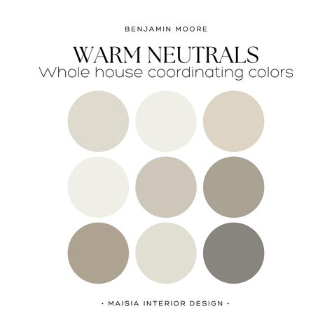 Discover the inviting warmth of SWISS COFFEE within Benjamin Moore's Paint Color Palette, perfect for creating a cohesive whole house paint palette with the best warm neutral color for your home, offering timeless elegance and versatility. These colors have been hand selected by me to create a cohesive Paint Color Scheme that work perfectly together and will give your home a designer touch. Benjamin Moore offers an extensive range of paint colors, each with its distinct undertones, which can som Mocha Cream Paint Color, Top Warm Paint Colors, Mediterranean Interior Paint Colors, Timeless Home Color Schemes, House Paint Interior Colour Schemes Modern, Popular Indoor Paint Colors, Tan Paint Colors For Bedroom, Transitional Color Palette For Home, Benjamin Moore Mocha Cream