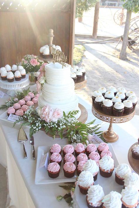 Cupcake Wedding Table Display, Cupcakes Set Up Ideas, Wedding Reception Cupcake Table, Wedding Cake Table Set Up With Cupcakes, Bridal Shower Cupcake Table, Wedding Cakes Table Ideas, Cake And Cupcake Table Wedding Display, Wedding Cake Table Cupcakes, Cupcake Setup Display Wedding