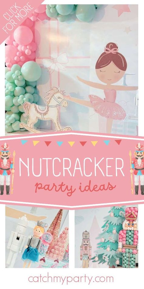 Take a look at this magical Nutcracker party! What beautiful party decorations! See more party ideas and share yours at CatchMyParty.com Pastel Nutcracker Party, Nutcracker Theme Birthday Party, Nutcracker Bday Party, Pink Nutcracker Party, Nutcracker Themed Birthday Party, Nutcracker Baby Shower Ideas, Land Of Sweets Nutcracker Party, Nutcracker First Birthday Party, Nutcracker Party Ideas