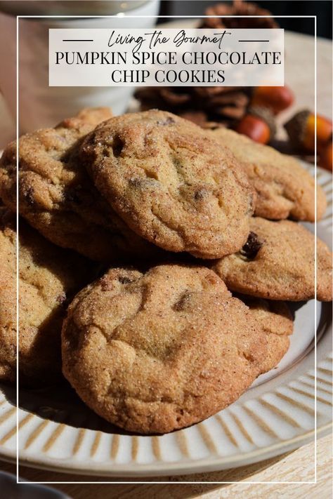 Today’s cookie is a perfect combination of snickerdoodles and chocolate chip cookies. We spiced up the cookie dough with a homemade blend of Pumpkin Spice, then rolled them in cinnamon sugar for a soft chewy cookie with a sweet sugary crust. Spiced Chocolate Chip Cookies, Lily's Pumpkin Spice Baking Chips Recipes, Pumpkin Cinnamon Cookies, Pumpkin Spice Cookies Recipe, Pumpkin Spice Chocolate Chip Cookies, Pumpkin Spice Cookie Recipe, Pumpkin Spice Chocolate, Pumpkin Chip, Mouthwatering Desserts