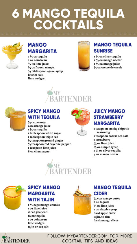 Mango Tequila Cocktails Mix Drinks With Tequila, Mango Tequila Drinks, Mango Mixed Drinks, Mango Drinks Alcohol, Tequila Drinks At The Bar, Mango Alcoholic Drinks, Tropical Drinks Recipes Alcohol, Tequila Cocktails Recipes, Mexican Alcoholic Drinks