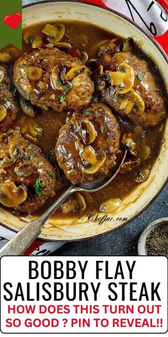 Bobby Flay's Salisbury Steak Recipe - Try the celebrity chef's delicious twist on a classic favorite! Make it tonight. Salisbury Steak Recipe, Salisbury Steak Recipes, Beef Patties, Beef Casserole Recipes, Bobby Flay, Salisbury Steak, Steak Recipe, Beef Recipes Easy, Beef Recipes For Dinner