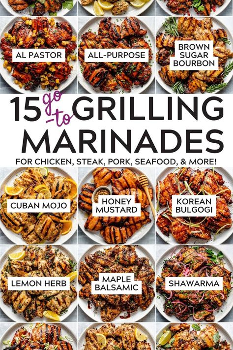 15 Best Grill Marinades for Chicken, Steak, Pork, Shrimp, & More! -  #chicken #Grill #Marinades #Pork #Shrimp #Steak Different Grilled Chicken Recipes, Marinated Chicken For Bbq, Healthy Meat Marinades, Homemade Chicken Marinade For The Grill, Barbecue Marinade Recipes, How To Season Chicken For Grilling, Grilled Chicken Marinade Recipes Bbq, Grilling Marinades Chicken, Basic Grilled Chicken Marinade