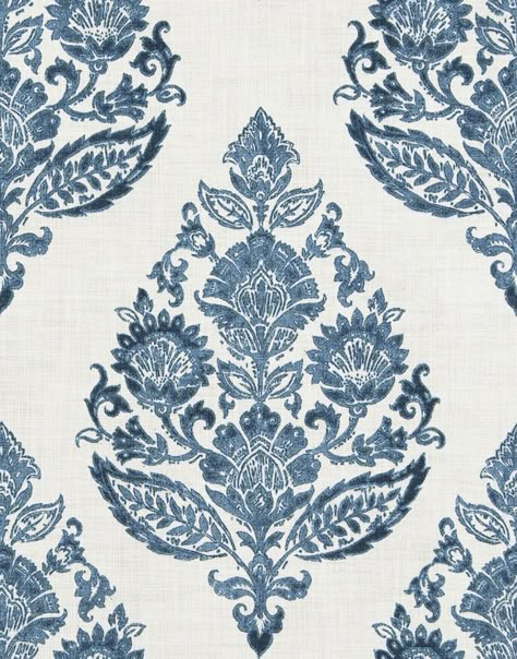 Meta Medallion Blue | Fabric | Fabricut Blue And White Fabric By The Yard, Blue Floral Pillows, Fabric Roman Shades, Navy Blue Pillows, Textile Prints Design, Modern Upholstery, Medallion Pattern, Roman Shade, Floral Pillow