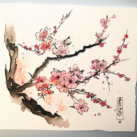 #stablediffusionweb #sd3 #midjourney Japanese style, line drawing, ink, cherry blossom, watercolor, painting, sakura branch, with signature, Sakura Branch Drawing, Traditional Japanese Cherry Blossom Art, Cherry Blooms Drawing, Cherry Blossom Branch Drawing, Cherry Blossoms Drawing, Cherry Blossom Watercolor Painting, Blossom Watercolor Painting, Sakura Watercolor, Cherry Blossom Drawing