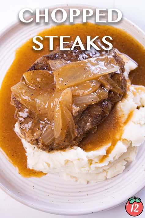 Chopped Steaks | 12 Tomatoes Chopped Beef Recipes, Twelve Tomatoes Recipes, Chop Steak Recipe, Twelve Tomatoes, Chopped Steak Recipes, Steak Recipes Skillet, Hamburger Meals, Easy Suppers, Meat Entrees