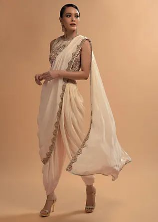 Saree Fashion Illustration, Dhoti Saree, Kalki Fashion, Saree Fashion, Ritu Kumar, Dhoti Pants, Drape Saree, Ready To Wear Saree, Wear Saree