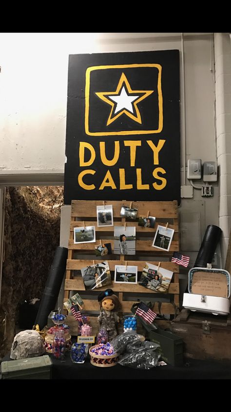 Welcome Back Army Party, Welcome Home From Army Party, Navy Seal Birthday Party Ideas, Army Enlistment Party, Marines Decorations Party, Welcome Home Soldier Party Ideas, Enlistment Party Army, Welcome Home Army Party, Deployment Send Off Party