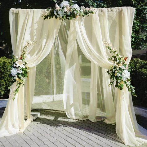 PRICES MAY VARY. Chiffon Sheer Fabric Curtains 🌻Chiffon Wedding Arch Curtain: Sheer arch drapes are good choice for your wedding decor. Romantic arch fabric will help to create beautiful folds or leave it flowing loose onto the floor, adding a very delicate, soft ​touch. Best wedding decoration gift. 🌻Premium Wedding Arch Fabric: This wedding backdrop decoration is made of chiffon material, light, soft and wrinkle-free. All the edges are sewn beautifully. Easy to hang or hang vertically, with Wedding Backdrop With Names, Wedding Arbor Drapery, Minimal Floral Backdrop, Wedding Venues Decor, Classy Wedding Arch, Arch With Curtains, Civil Wedding Decor, Arch Drapery Wedding, Wedding Reception Draping