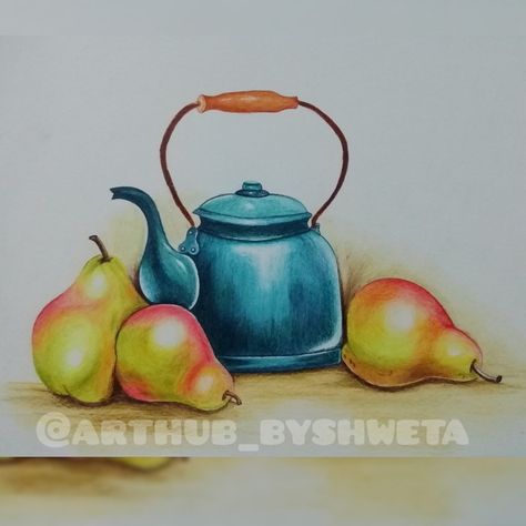 Still Life Drawing Colour, Easy Still Life, Pencil Colouring, Pencil Colours, Color Pencil Sketch, Colour Pencil, Still Life Drawing, Life Drawing, Color Of Life