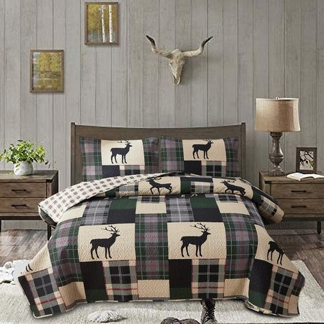 PRICES MAY VARY. Lodge-themed Quilt Set: 3-Piece rustic quilt set queen size includes 1reversible quilt(96"x108") 2 Standard Pillow Shams(20"x36")not included pillow insert. Please note: Pillowcase patterns may vary slightly due to production batches, and picture colors may vary slightly due to differences in computer display. Premium& Soft Material: The coverlet set is made of 100% ultra soft microfibers fabric-long, lasting softness and ultimate relaxation with fade&stain resistance better tha Country Comforter, Bear Bedding, Deer Bedding, Bear Bed, Rustic Quilts, Queen Bedspread, Cabin Bed, Lightweight Bedding, King Comforter Sets