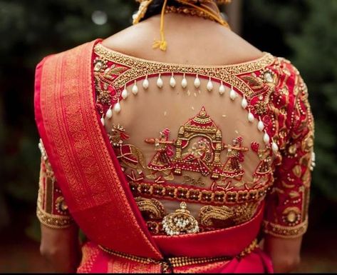 Back Blouse Designs We Are Totally Crushing On! | WedMeGood South Indian Bridal Blouse Designs, Indian Bridal Blouse Designs, Back Blouse Designs, Arya Work, Saree Bride, Aari Blouses, Wedding Blouses, Pink Blouse Designs, Designs Blouse