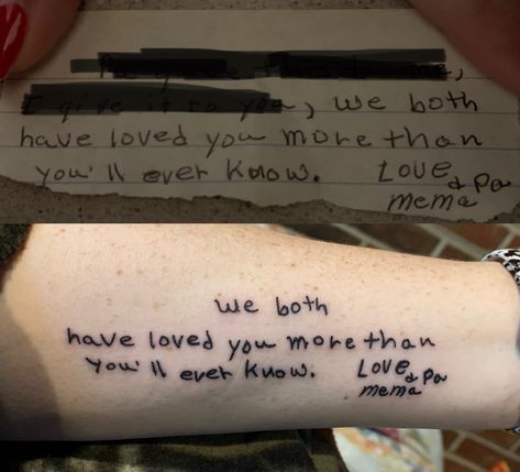 Note Tattoo Handwritten, Handwritten Tattoo, Note Tattoo, Handwritten Notes, Forearm Tattoos, Forearm Tattoo, Love You More Than, Note Writing, Love You More