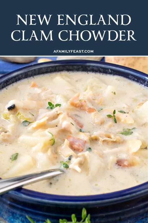 New England Clam Chowder - A Family Feast® Clam Chowder Recipe Crock Pot, Claim Chowder, Homemade New England Clam Chowder, Classic New England Clam Chowder, Crockpot Clam Chowder, Chowder Recipes Crockpot, Easy New England Clam Chowder, Fish Chowder Recipe New England, Clam Chowder Recipe New England Healthy