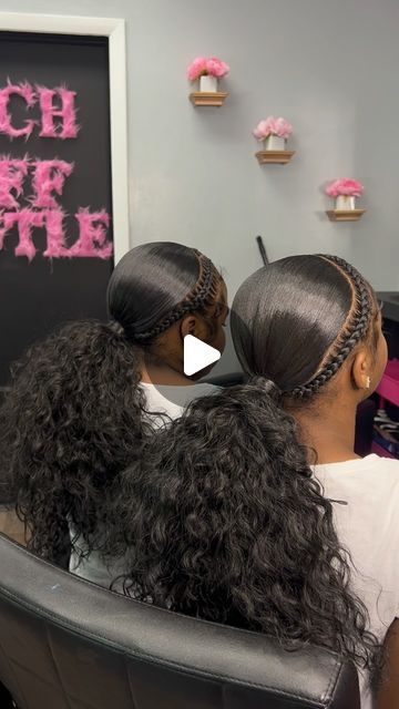 Two Ponytails For Kids, Cute Quick Hairstyles With Weave, 2 Braids And Ponytail, Quick Hairstyles Ponytail, 2 Braids Into Ponytail, Track Ponytail, Kid Ponytail Hairstyles Black, Two Braids Into Ponytail, Kids Ponytail Hairstyles Black