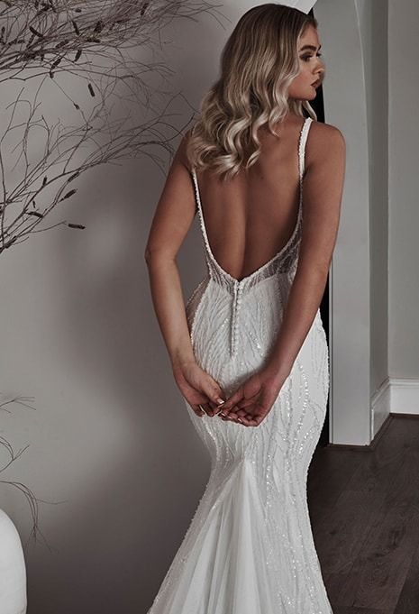 blanche-bridal-astrid-dress-image-2 Karoza Bridal, Strappy Wedding Dress, Blanche Bridal, Glam Wedding Dress, Glam Bride, Blush Bouquet, Bridal Studio, Wedding Dress Sequin, Chic Brides