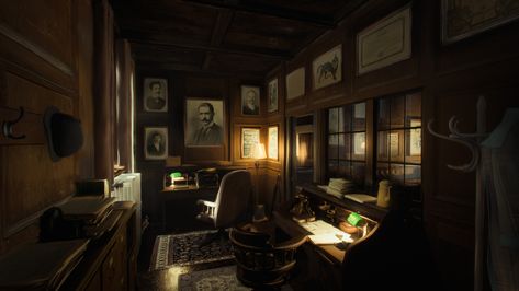 ArtStation - 1920's Police Office Victorian Police Station, 1920s Police, Lighting Mood Board, Police Department Office, Dnd Places, Goblin Mode, Adding Machine, Lighting Mood, Industrial Lamps