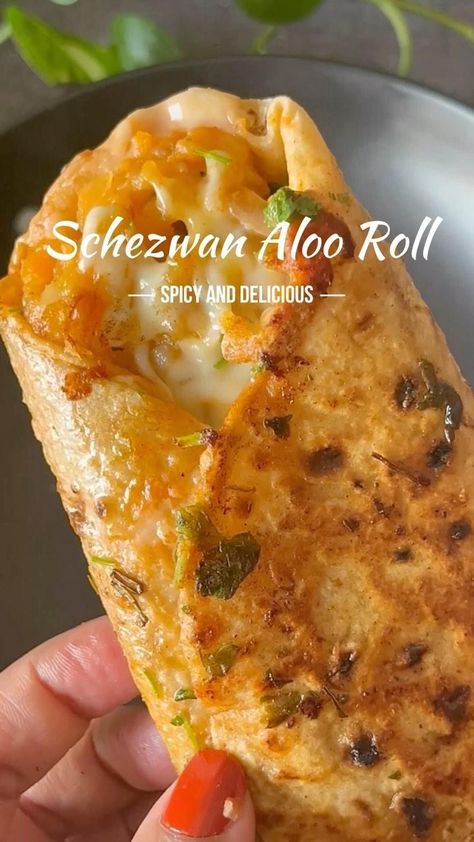 Preetha Athrey | 🌶️ SCHEZWAN ALOO ROLL🔥 This YUMMY and DELICIOUS ROLL is a must try and one bite will not be enough. Get ready to indulge in this spicy, t… | Instagram Healthy Indian Recipes Vegetarian, Indian Food Street, Veg Breakfast Recipes Indian, Vegetarian Breakfast Recipes Indian, Quick Indian Snacks, Veg Breakfast Recipes, Healthy Indian Snacks, Aloo Recipes, Healthy Indian Recipes