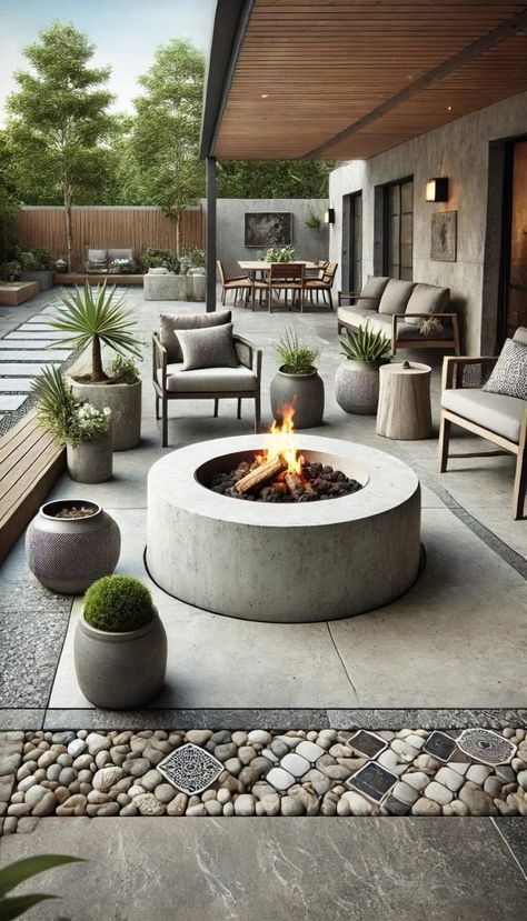 Rustic Fire Pit Ideas, Backyard Patio Makeover, Rustic Fire Pit, Unique Landscaping, Ham House, Outdoor Fire Pit Area, Brick Fire Pit, Relaxing Backyard, Rustic Fire Pits