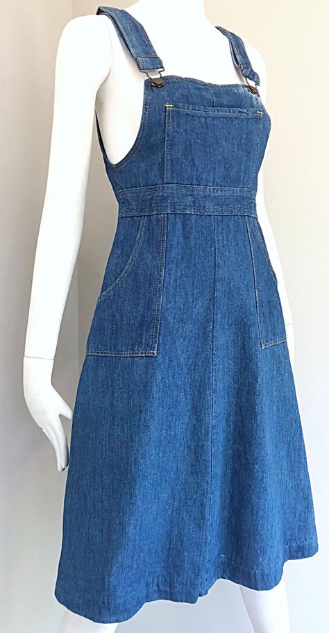 Gap Blue Jean Denim Vintage 70s ... Jean Overall Dress, Jaket Denim, Blue Denim Dress, Sleeveless Denim Dress, Denim Overall Dress, Overall Dress, Teen Fashion Outfits, Blue Jean, Mode Style