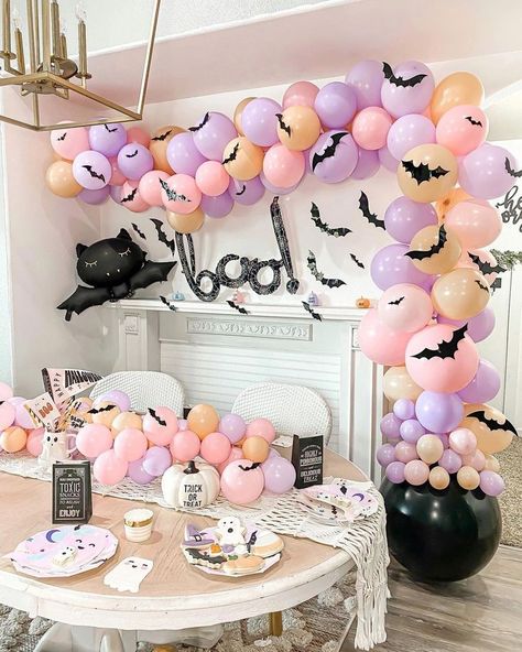 pink halloween party, girly halloween party, pink halloween, pastel halloween party Spooky One Pastel Birthday, Pastel Halloween Party, Halloween Shower Ideas, Pink Halloween Party, Halloween First Birthday, October Baby Showers, Halloween 1st Birthdays, Halloween Themed Birthday Party, Halloween Decorations Ideas