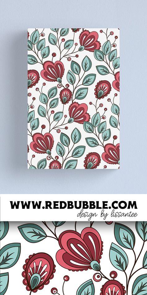 Buy Canvas print with Spring floral pattern Print by Irina Krivoruchko © All Rights Reserved on demand Redbubble aesthetic wall decor modern gallery-grade canvas semi-gloss coating gallery home office room workplace bedroom cozy design artwork art ideas flower ornate batik boho shabby chic decorative doodle vintage fabric nature inspired feminine refined elegance delicate gentle white background claret teal verdigris vibes Handmade Sketchbook, Aesthetic Wall Decor, Floral Pattern Print, Home Office Room, Canvas Learning, Batik Art, Motif Batik, Wall Decor Modern, Batik Design