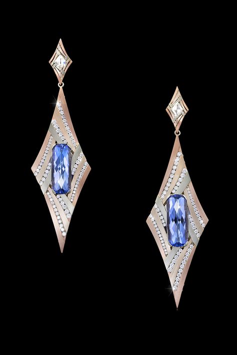 During the 2021 Spectrum Awards competition, the American Gem Trade Association (AGTA) honored Adam Neeley with two Spectrum Awards, including the top accolade, “Best of Show”, for his earring design “Galassia”. Gala Jewelry, Award Winning Jewelry, Modern Jewellery Design, Tanzanite Earrings, Sparkle Necklace, Couture Jewelry, Rose Gold Jewelry, Creative Jewelry, Blue Gemstones