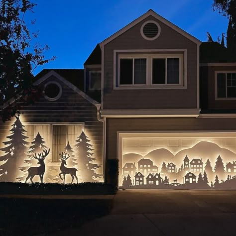 I Did It: This Artistic Homeowner Sets Her Yard Aglow With Illuminated Plywood Silhouettes — Better Homes & Gardens Christmas Outdoor Silhouette, Christmas Display Outdoor, Diy Outdoor Christmas Decorations Yard, Outdoor Christmas Light Ideas, Diy Shadow Box, Outdoor Deco, Christmas Yard Decorations, Yard Decorations, Christmas String Lights