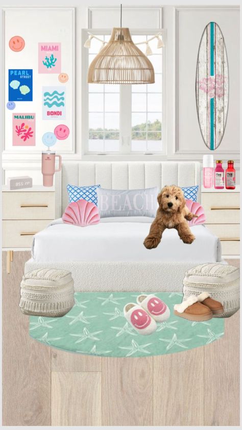 #draft Preppy Beach Bedroom Aesthetic, Preppy Beach Themed Room, Beach Bedroom Preppy, Preppy Beach Room Aesthetic, Preppy Beach Room Decor, Preppy Room Beach, Boho Preppy Bedroom, Preppy Beach Bedroom, Beach Preppy Room