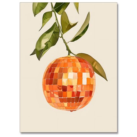 PRICES MAY VARY. 【Funky Wall Art】Designer wall art size is 12x16inch ,not include frames. You to choose your preferred frames to showcase them.Assemble and install by yourself, fully enjoy the fun of DIY. 【Posters for Room Aesthetic】This （ aesthetic wall art ） brighten up your space and impress your guests. This（Orange Wall Art） is the perfect wall decoration painting, which can provide decoration for your house, living room, bedroom, kitchen, apartment, office, hotel, restaurant,bathroom, bar, Funky Food, Disco Mirror, Wall Art Funky, Art Funky, Retro Kunst, Retro Art Deco, Food Home, Mirror Ball, Mosaic Wall Art