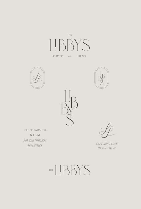 Brand Identity for The Libbys Photos and Film for Coastal Weddings. Offering a holistic branding approach, encompassing wedding brand logo system and monogram design. Emmy Studio | Graphic Design, Branding Agency, Logo Design, Web Design | Phoenix, AZ Bridal Shop Branding, Wedding Branding Design, Photo Studio Logo, 3 Letter Logo, Branding Agency Logo, Logo For Photography, Elegant Graphic Design, Personal Brand Identity, Corporate Icons