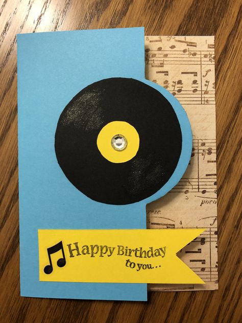 Vinyl Record Card Ideas, Record Birthday Cards, Music Birthday Card, Musical Birthday Cards, Record Card, Musical Cards, Partner Cards, Diy Birthday Gifts For Friends, Homemade Birthday Cards