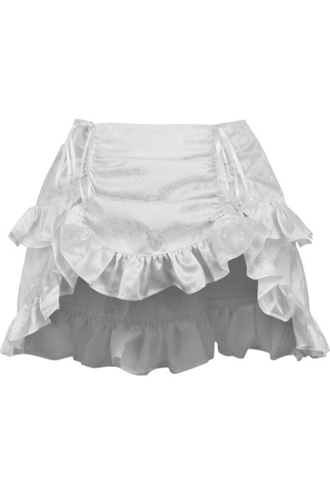 Elastic Waistband Adjustable length using drawstring underneath the skirt Perfect for Pirate, Steampunk, Cosplay and Showgirl styles Regular fits 25" - 30" waist; Curvy fits 32" - 36" waist; Queen fits 38" - 44" waist Pirate Skirt Short, Whote Skirt, White Queen Outfit, Lacy Skirts, Pirate Skirts, White Goth Outfit, Pirate Skirt, Short White Skirt, Adjustable Clothing