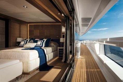 The Interior Design Of The 243-Foot-Long Superyacht Cloud 9 Steals The Show In Monaco Luxury Yacht Interior, Yacht Interior Design, Modern Luxury Bedroom, Yacht Interior, Boat Interior, Natural Design, Yacht For Sale, Houseboat, Yacht Design