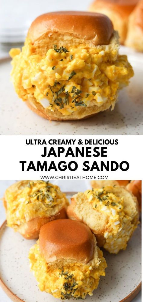 Japanese Tamago Sando. A delicious creamy egg salad sandwich popularly found in convenience stores within Japan. This soft tamago sando recipe is velvety and fluffy all through out. Easy to make with just minimal ingredients #tamago recipe #japan food #japanese sando #japanese lunch ideas #egg sandwich ideas #tamago sando egg salad sandwiches Egg Sandwich Ideas, Japanese Tamago, Japanese Lunch Ideas, Japanese Sando, Tamago Recipe, Sando Recipe, Creamy Egg Salad, Tamago Sando, Japanese Egg