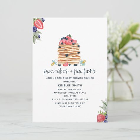 Pancakes And Pacifiers, Pink Bridal Brunch, Bridal Shower Brunch Invitations, Baby Brunch, Brunch Bubbly, Bridal Brunch Invitations, Strawberry Baby, Baby Shower Brunch, Brunch Invitations