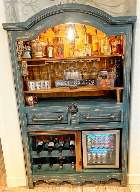 #restored#mexicanhutch Restoring Furniture Diy, Farmhouse Bar Cabinet, Diy Bar Cabinet Repurposed, Bar Cabinet Ideas Diy, Home Bar Cabinet Ideas, Hutch Bar Ideas, Liquor Hutch, Coffee Bar Hutch Ideas, Bar Cabinet Rustic