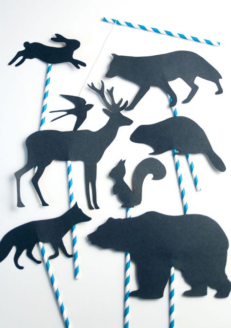 Free Printable Shadow Puppets Diy With Kids, Folding Origami, Easy Animals, Bear Silhouette, Woodland Critters, Deco Nature, Printable Animals, Puppet Theater, Star Gazing