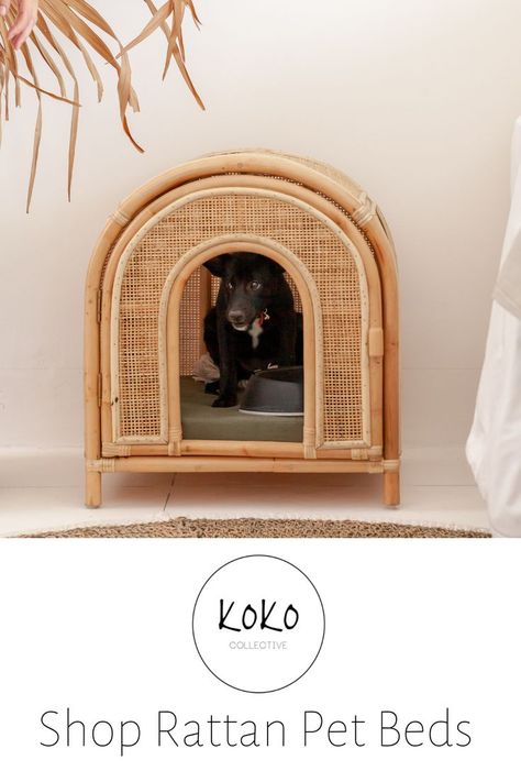 Koko collective Felix rattan pet bed next to bed Rattan Pet Bed, Rattan Dog Bed, Bali Cabin, Pets Furniture, Bat Dog, Luxury Pet Beds, Diy Platform Bed, Cat House Diy, Pet Corner