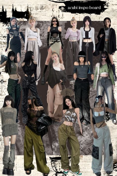 Green Acubi Outfit, Acubi Fashion Collage, Y2k Looks Street Styles, Acubi Fashion Women, Acubi Layering, Acubi Color Pallet, Y2k Fashion Inspiration, Acubi Fashion Mid Size, Akubi Girl Fashion