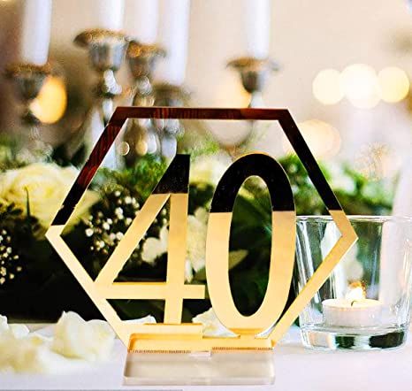 Amazon.com: Fashionclubs Table Numbers, 1-40 Wedding Acrylic Table Numbers with Holder Base Party Card Table Holder,Hexagon Shape,Perfect for Wedding Reception and Decoration,Gold : Home & Kitchen Table Numbers Wedding Acrylic, Hexagon Table, Table Number Stands, Acrylic Table Numbers, Wedding Acrylic, Gold Table Numbers, Acrylic Table Number, Rustic Wooden Table, Wedding Numbers