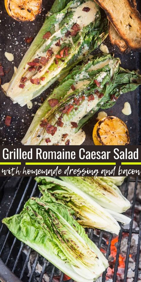 Romaine Caesar Salad, Vegan Grill, Grilled Romaine Lettuce, Caesar Salads, Crispy Pancetta, Baguette Slices, Grilled Kabob Recipes, Grilled Side Dishes, Barbecue Side Dishes