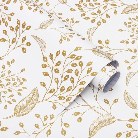 PRICES MAY VARY. DIMENSIONS--17.3” x 118”/Roll（In other words,1.44’ x 9.8’/Roll ), it covers 14.1 sq.ft per roll. DESIGN--Beautiful floral pattern wallpaper, classic color scheme of gold and white. The golden floral part has a very slight luster, and the floral pattern lines are delicate and exquisite. FEATURES--Faux vinyl/pvc material. Self adhesive, easy to apply, no need to use extra glue. Waterproof (but not for bathroom use). Indoor use, ideal for most smooth flat surfaces such as walls, fu Gold And White Wallpaper, Cabinet Shelf Liner, Boho Peel And Stick Wallpaper, Peel And Stick Wallpaper Floral, Expensive Wallpaper, Paper Leaf, Wallpaper Boho, Floral Pattern Wallpaper, Vinyl Roll