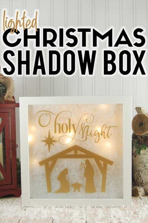 Lighted Shadow Box Nativity, Shadow Box With Lights Diy, Christmas Shadow Boxes With Lights, Cricut Nativity Projects, Lighted Shadow Box Ideas, Diy Christmas Shadow Box, Shadow Box Ideas, Christmas Beach, Cricut Christmas Ideas