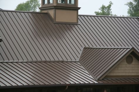 Charcoal Metal Roof Houses Color Combos, Brown Metal Roof, Brown Brick Exterior, Metal Roof Houses, Metal Roof Colors, Corrugated Metal Roof, Roofing Ideas, Rv Garage, Stone Chimney